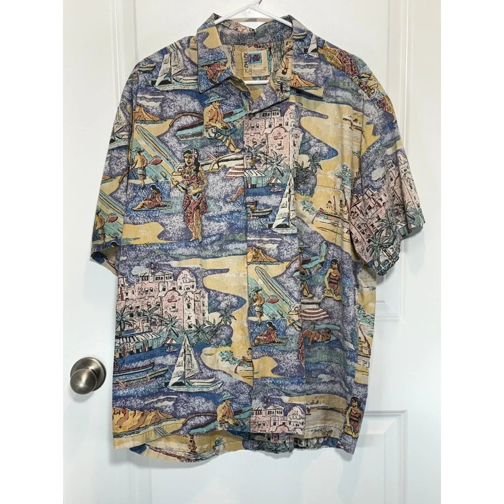 VTG KAHALA Hawaiian Islands Mens XL Aloha Shirt Vintage Beach Scene X-Large Top - Picture 1 of 8